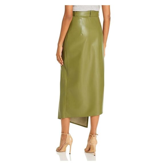 Áeron Womens Green Faux Leather Tea-Length Wrap Evening Skirt Size: 32 - Picture 2 of 2